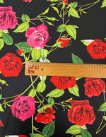Red & Pink Rose Crepe Fabric by the Metre - Whotex Fabrics London