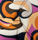 Retro Swirl Fabric – Orange Brown Abstract 70s Print by the Metre - Whotex Fabrics London