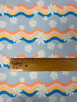 Retro Wave Daisy Print Fabric – Floral Pattern by Metre - Whotex Fabrics London