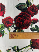 Rose Print Lycra Satin Fabric by the Metre - Whotex Fabrics London