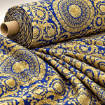 Royal Blue Baroque Poly Linen Fabric by the Metre - Whotex Fabrics London