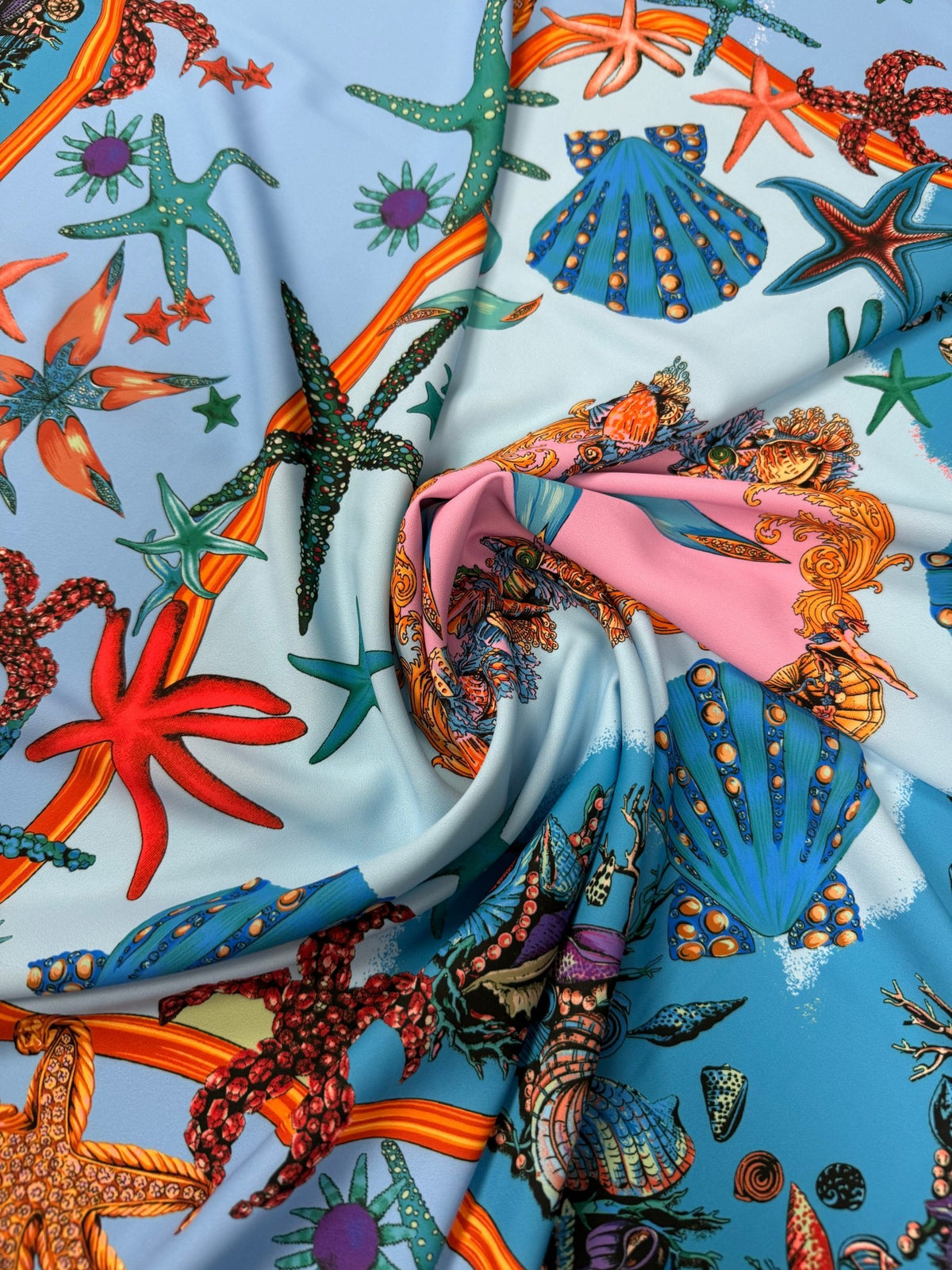 Sea Life Print Crepe Fabric by the Metre - Whotex Fabrics London