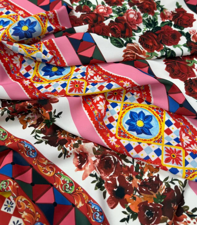 Sicilian Floral Fabric Sold by Metre - Whotex Fabrics London