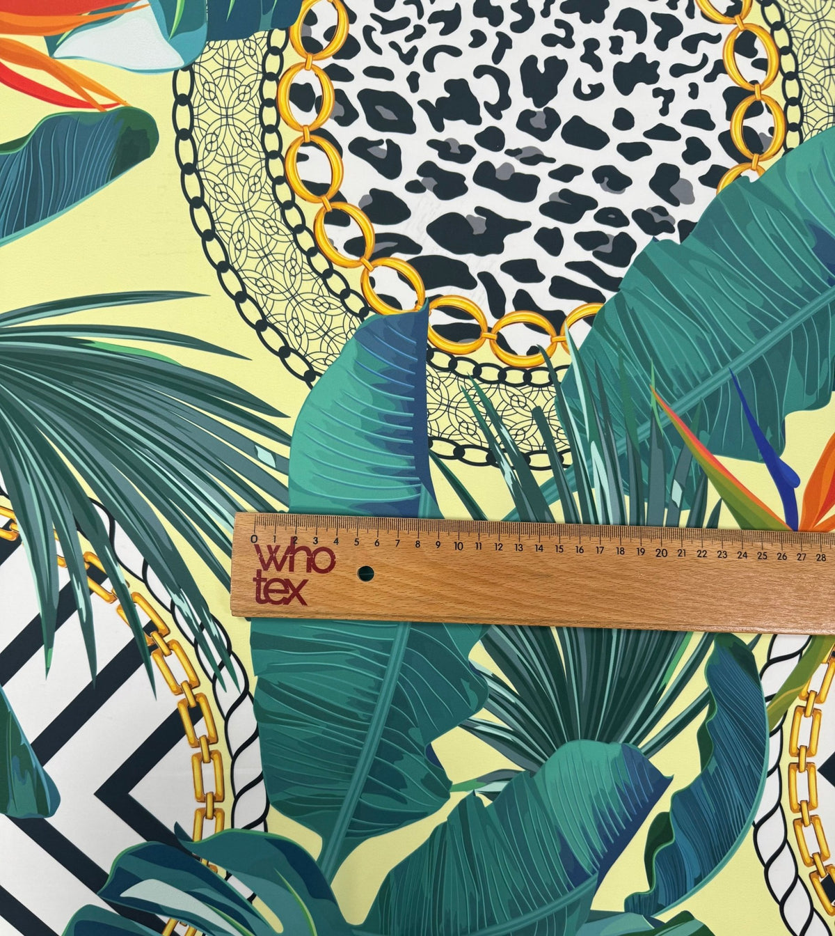 Tropical Leaf & Chain Print Fabric by the Metre - Whotex Fabrics London