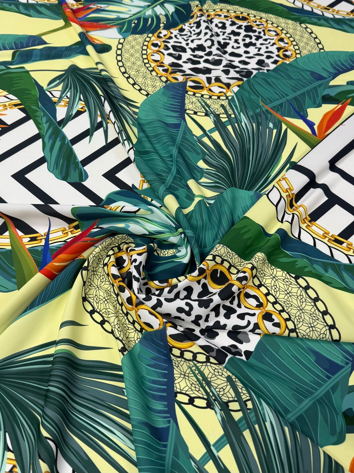 Tropical Leaf & Chain Print Fabric by the Metre - Whotex Fabrics London
