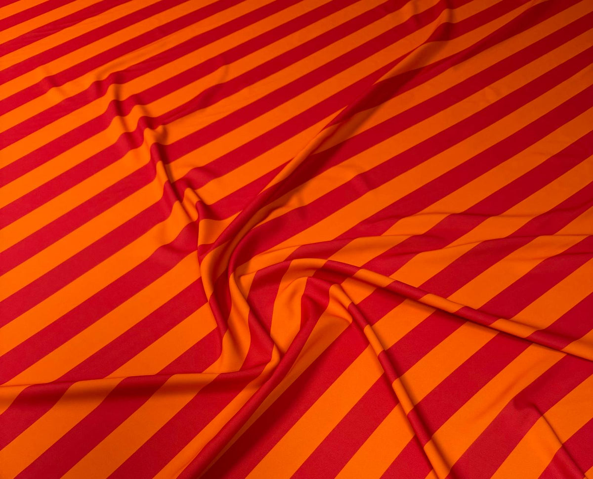 Vibrant Orange & Red Striped Fabric by the Metre | Dressmaking - Whotex Fabrics London