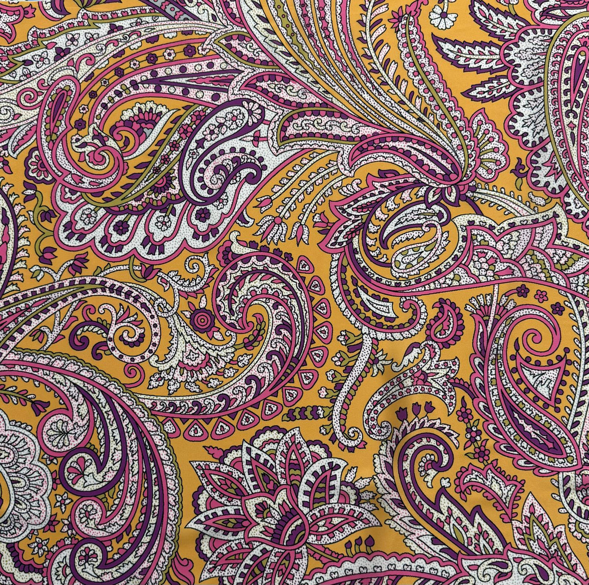 Vibrant Pink & Yellow Paisley Fabric by the Metre - Whotex Fabrics London