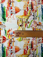 Watercolour City Print Satin Fabric by the Metre - Whotex Fabrics London