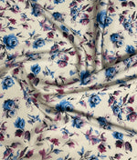 Watercolour Floral Fabric – Blue & Purple Roses - Whotex Fabrics London