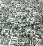 Green and white Wild Forest Animal Print Fabric with detailed wildlife and tree patterns for sewing and home decor projects